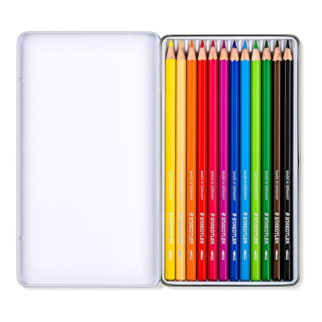 STAEDTLER Design Journey - Caja Metálica con 12 Lápices de Colores de Mina Suave