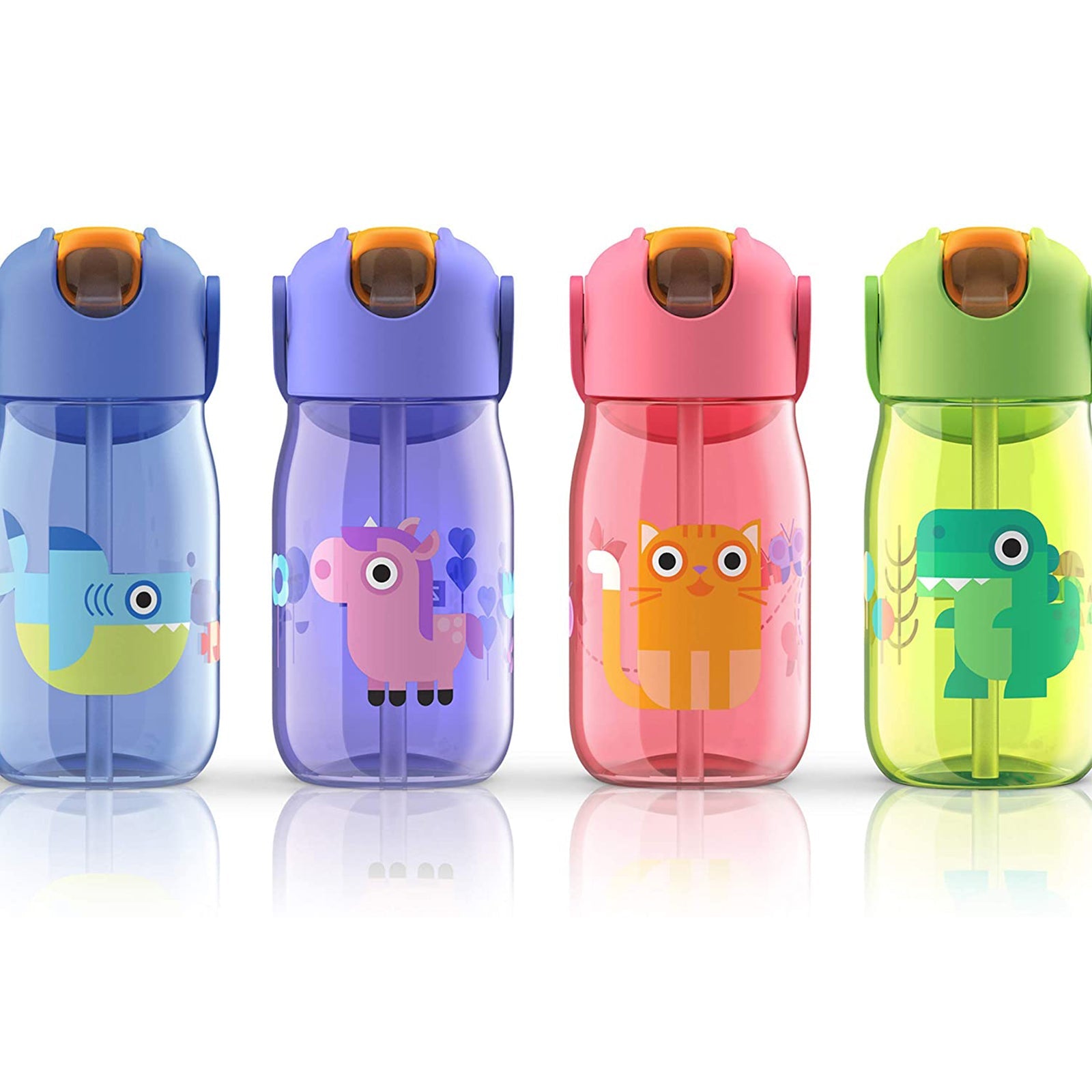 ZOKU Kids Flip Straw - Botella de Infantil 0.4L en Tritán con Pajita. Tiburón