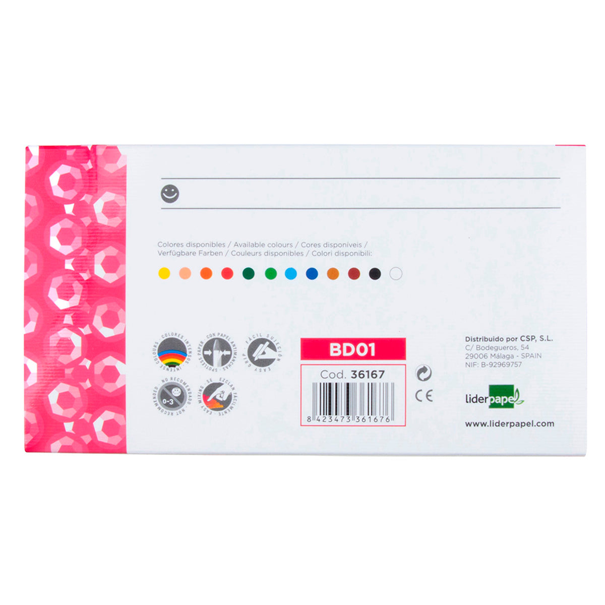 LIDERPAPEL - Lápices de Cera Blanda, Caja con 12 Colores Surtidos