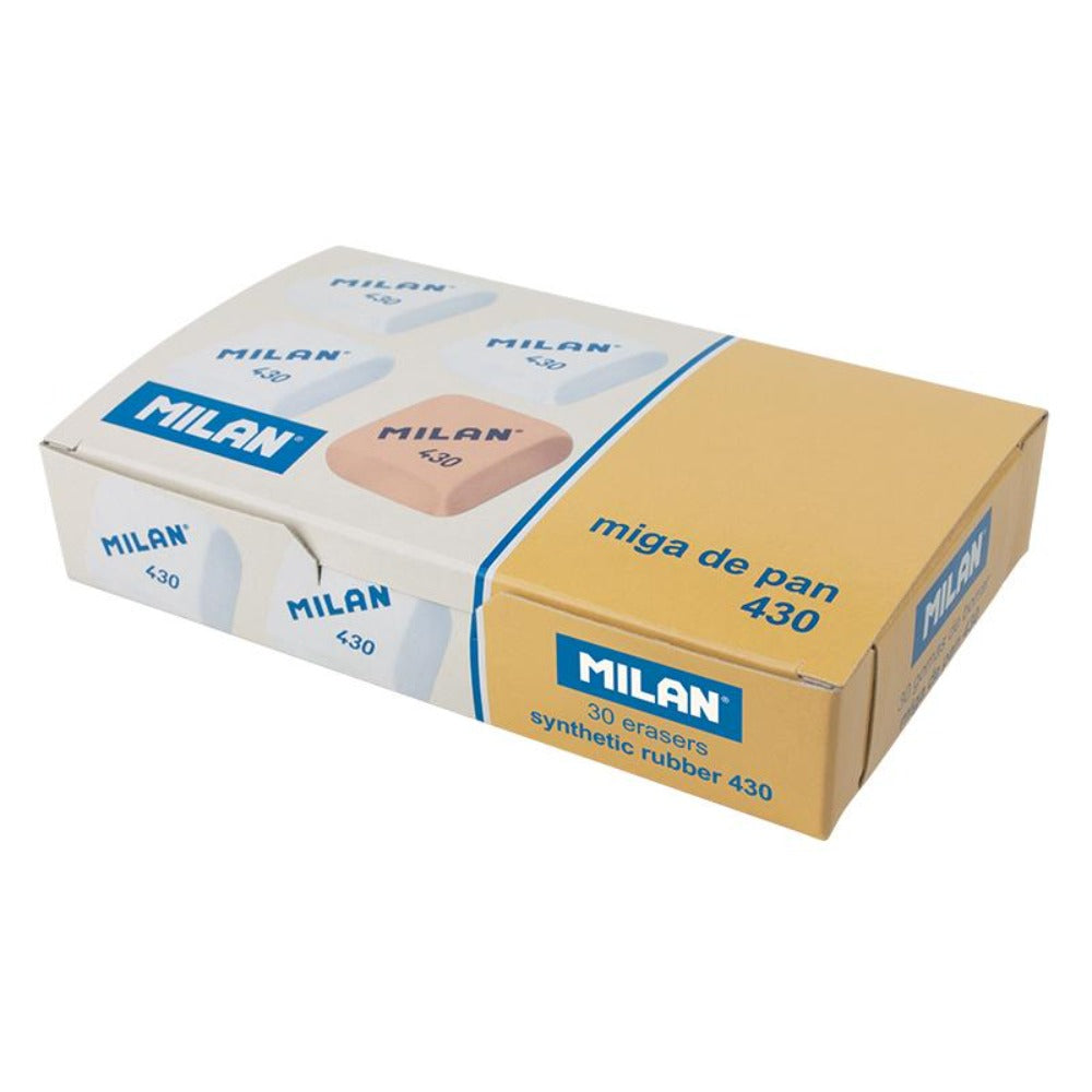 MILAN - Caja Surtida de 30 Gomas de Borrar Milan 430 Tipo Miga de Pan Cuadrada