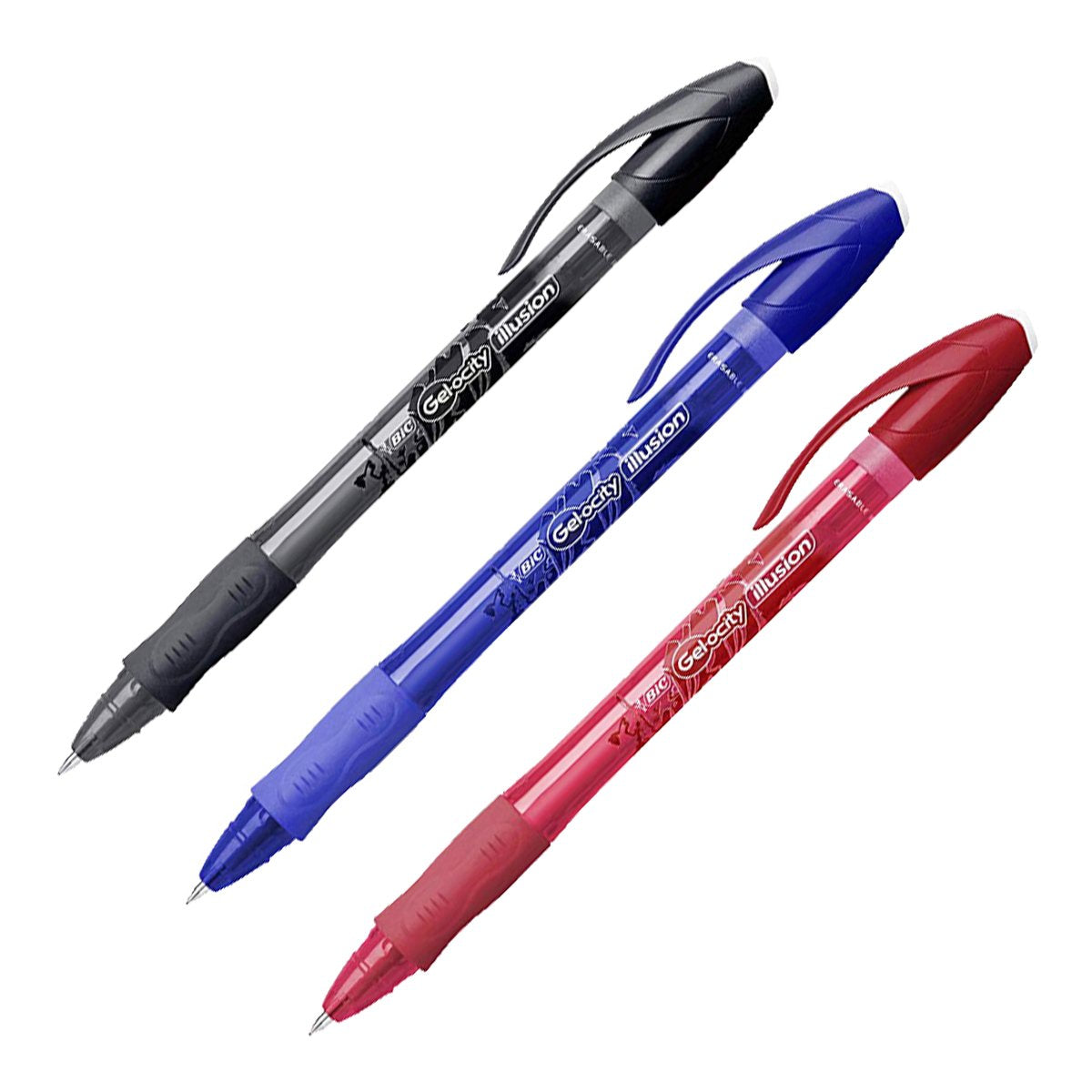 BIC Gel-ocity Illusion - Bolígrafo Borrable y Recargable de 0.7mm con Grip. Tinta del Gel. Azul