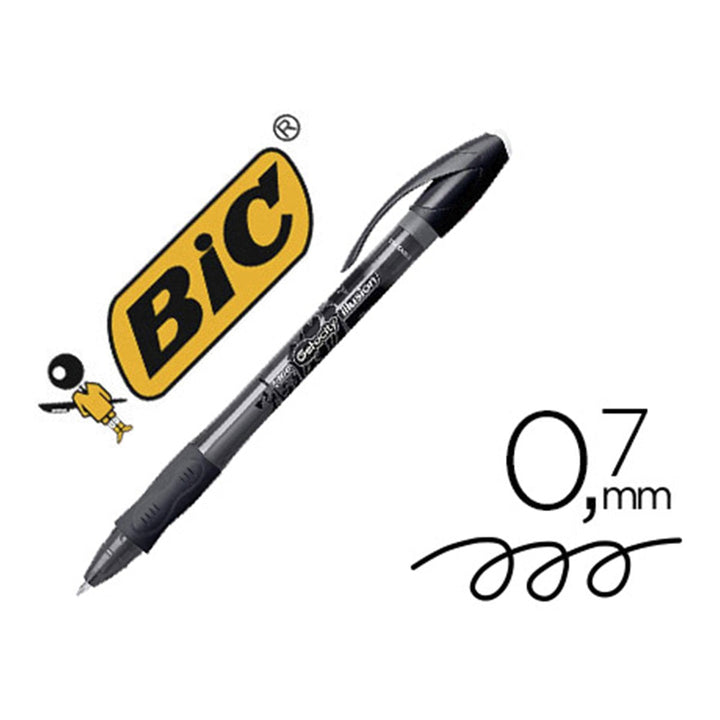 BIC Gel-ocity Illusion - Bolígrafo Borrable y Recargable de 0.7mm con Grip. Tinta del Gel. Negro