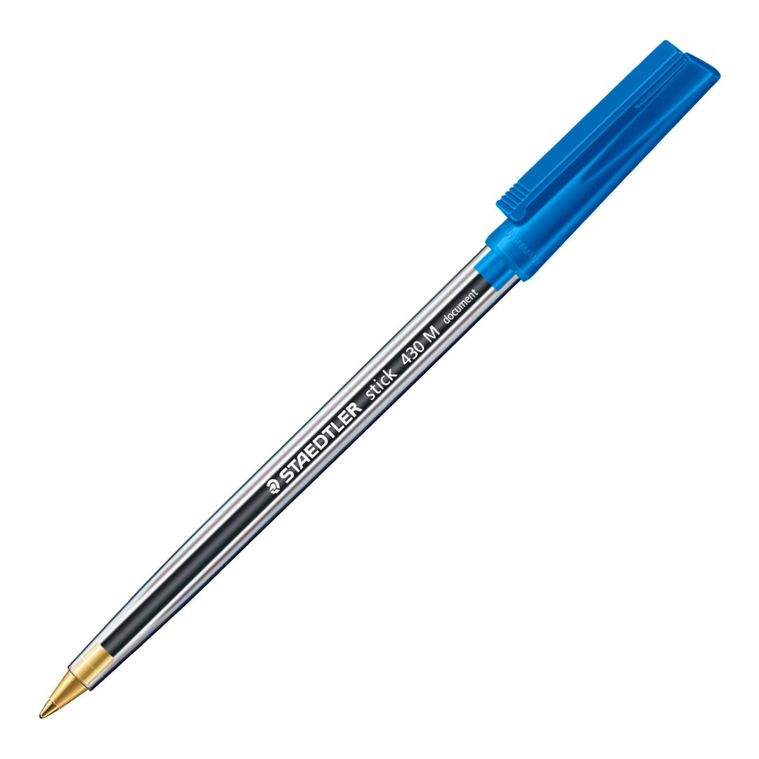 STAEDTLER - Caja de 50 Bolígrafos Stick 430 de Punta Media Color Azul