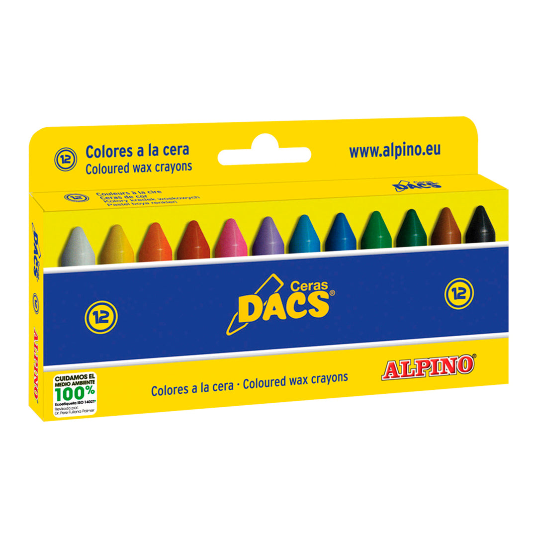 ALPINO Dacs - Caja con 12 Lápices de Cera Blanda en Colores Brillantes