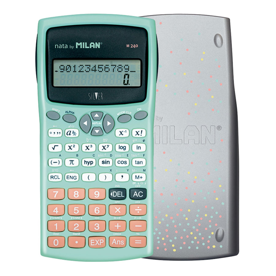MILAN SILVER - Calculadora Científica Escolar 240 Funciones, LCD 2 Líneas. Turquesa