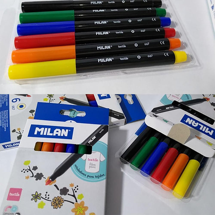 MILAN 06P6T - Caja de 6 Rotuladores en Colores para Pintar Sobre Tejidos
