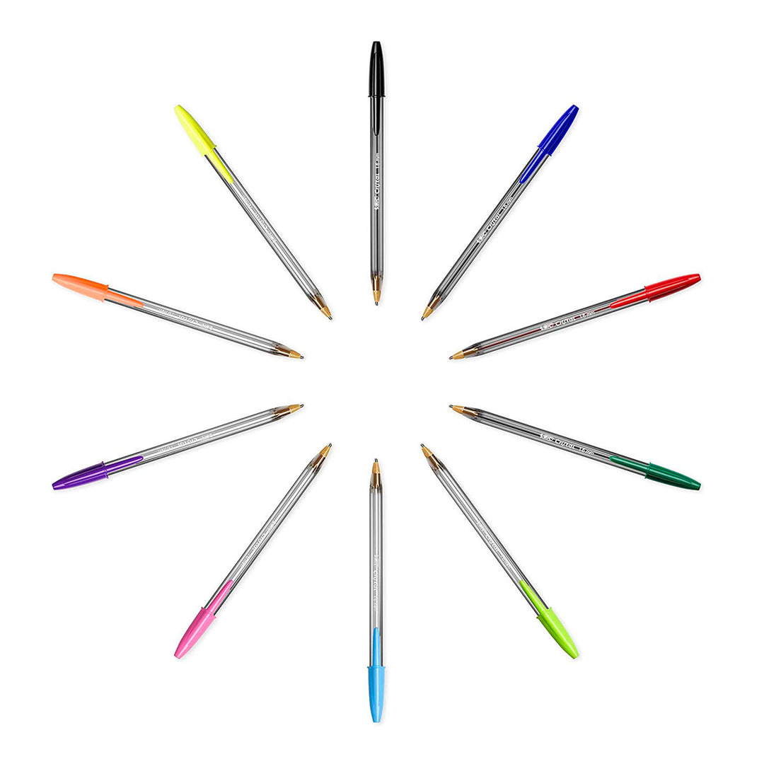 BIC Cristal - Pack de 10 Bolígrafos de Colores de Punta Ancha