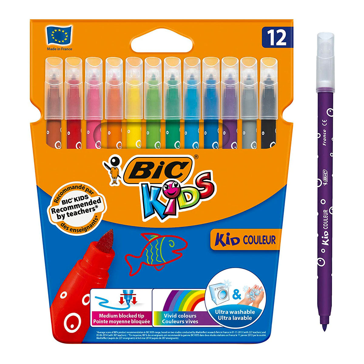 BIC Kids - Estuche 12 Rotuladores de Colores Infantiles y Lavables. Seguridad EN71