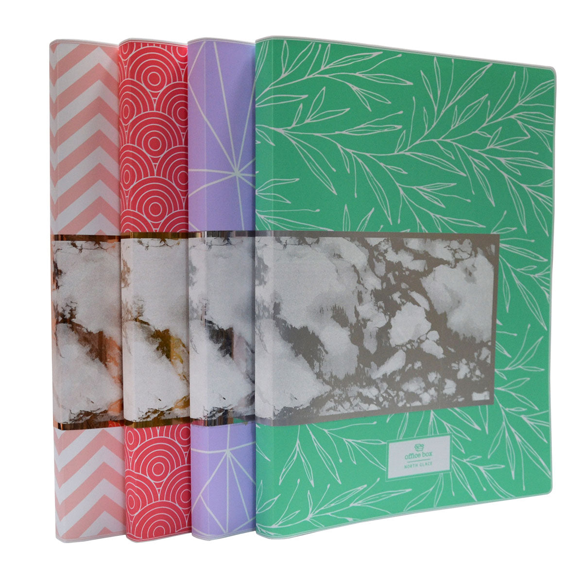 OFFICE BOX North Glace - Carpeta de Fundas A4 con Tapas Flexible. Incluye 40 Fundas. Coral