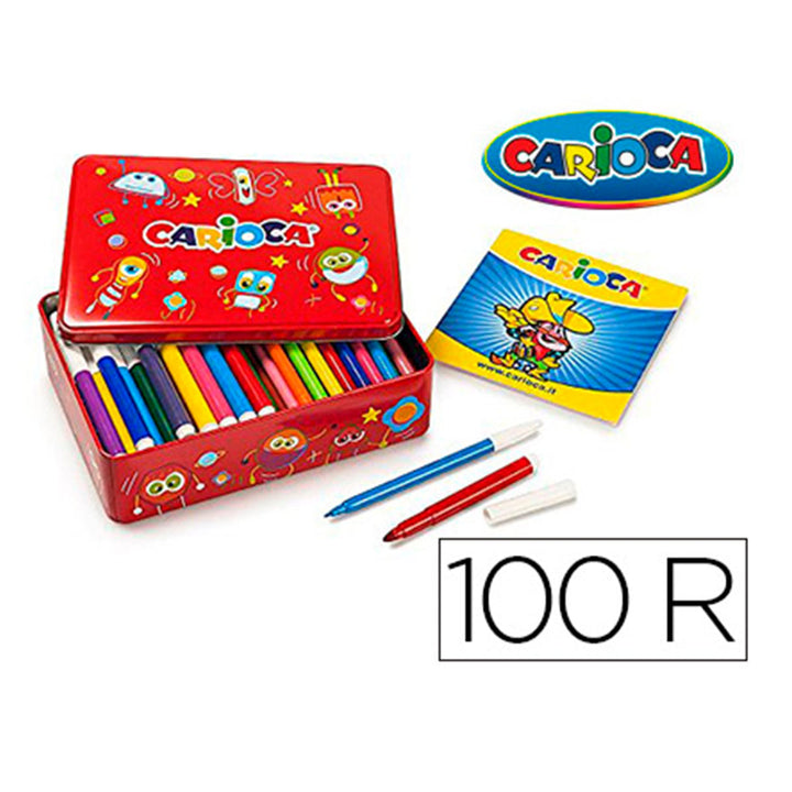 CARIOCA Color - Kit Caja Metálica con 100 Rotuladores + Álbum para Colorear