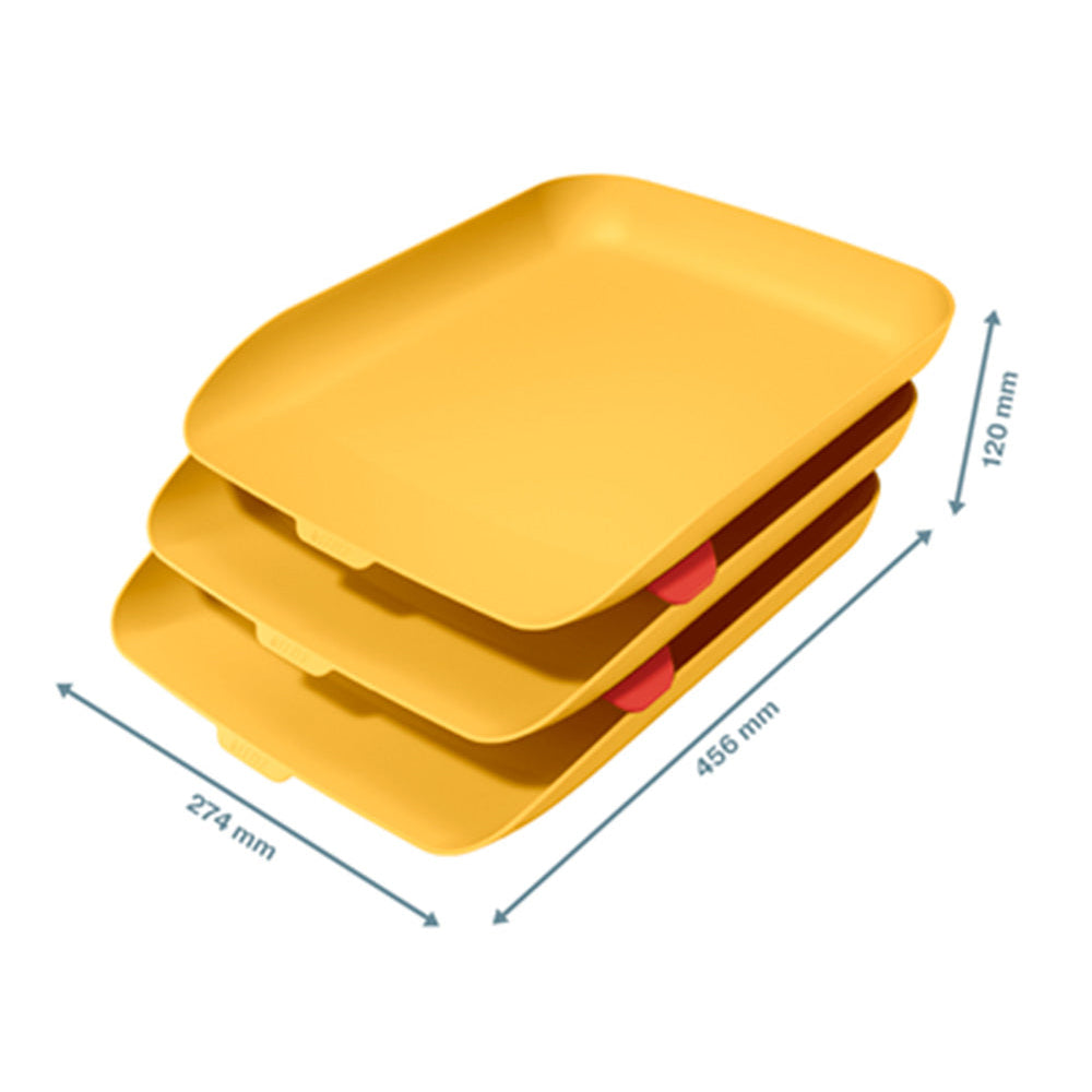 LEITZ Cosy - Set de 3 Bandejas Porta Documentos de Sobremesa Tamaño A4, Amarillo