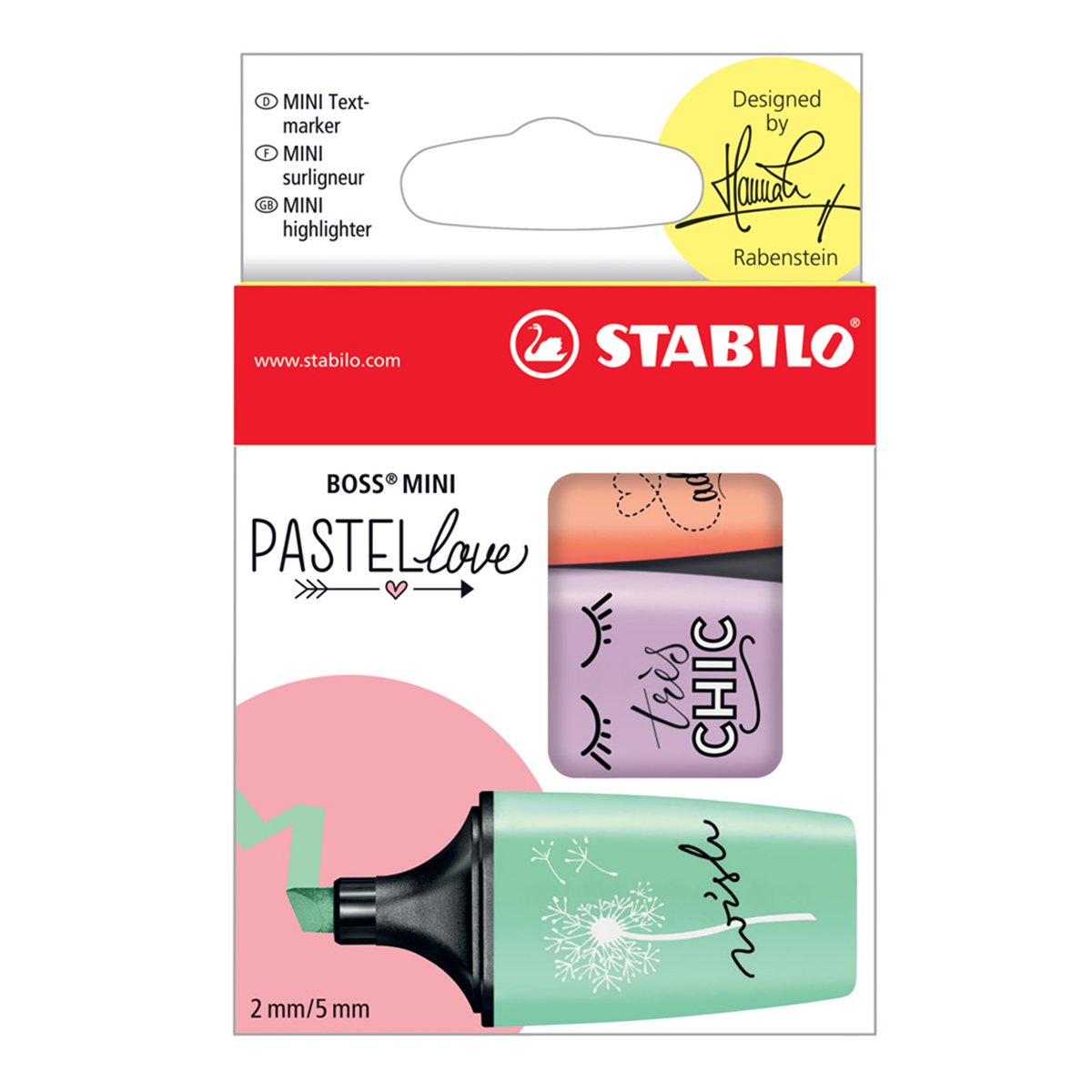 STABILO BOSS Mini - Estuche con 3 Marcadores Fluorescentes Edición Pastel Love
