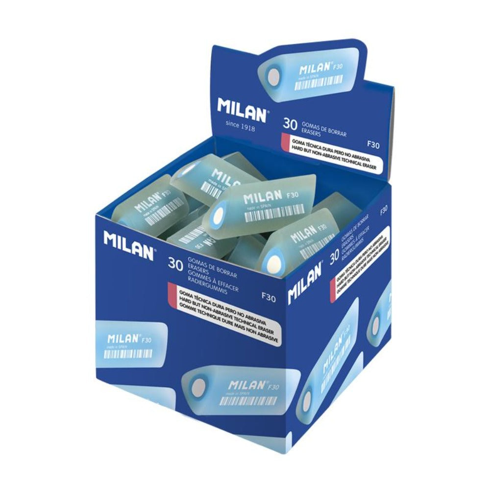 MILAN CPMF30 - Goma de Borrar Técnica F30. Color Azul Cristal Transparente